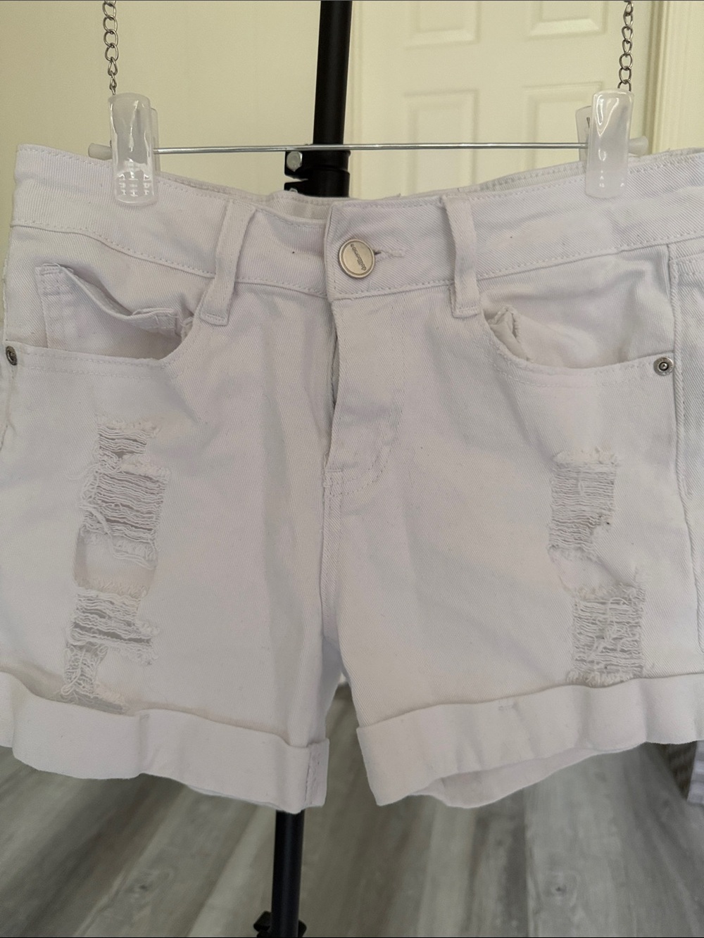Dollhouse White Distressed Cuffed Denim Shorts